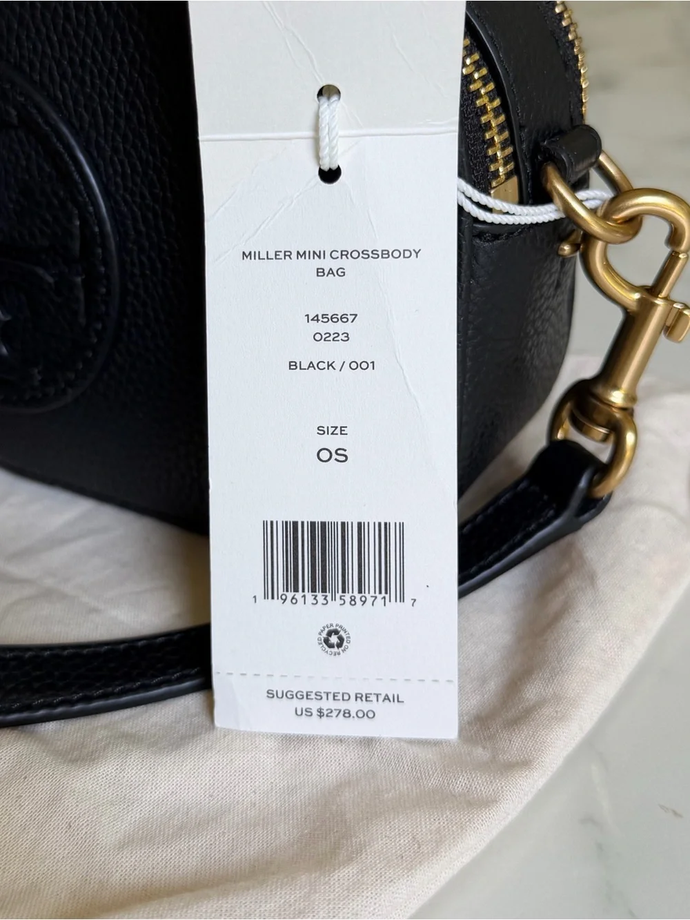 NWT Tory Burch Mini Miller Leather Crossbody Bag Black Style 158757